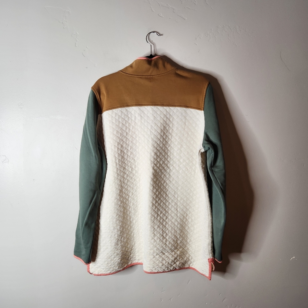 L.L. Bean Quilted Pullover Sweater in Cream, Olive, Mustard & Turquoise - Picture 3 of 7